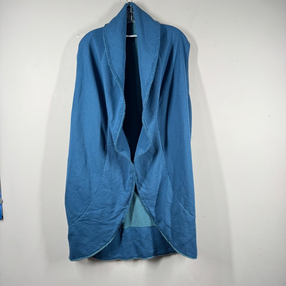 Bryn Walker Womens Large Teal Blue Bamboo Organic Cotton Fleece Long Draped Vest
